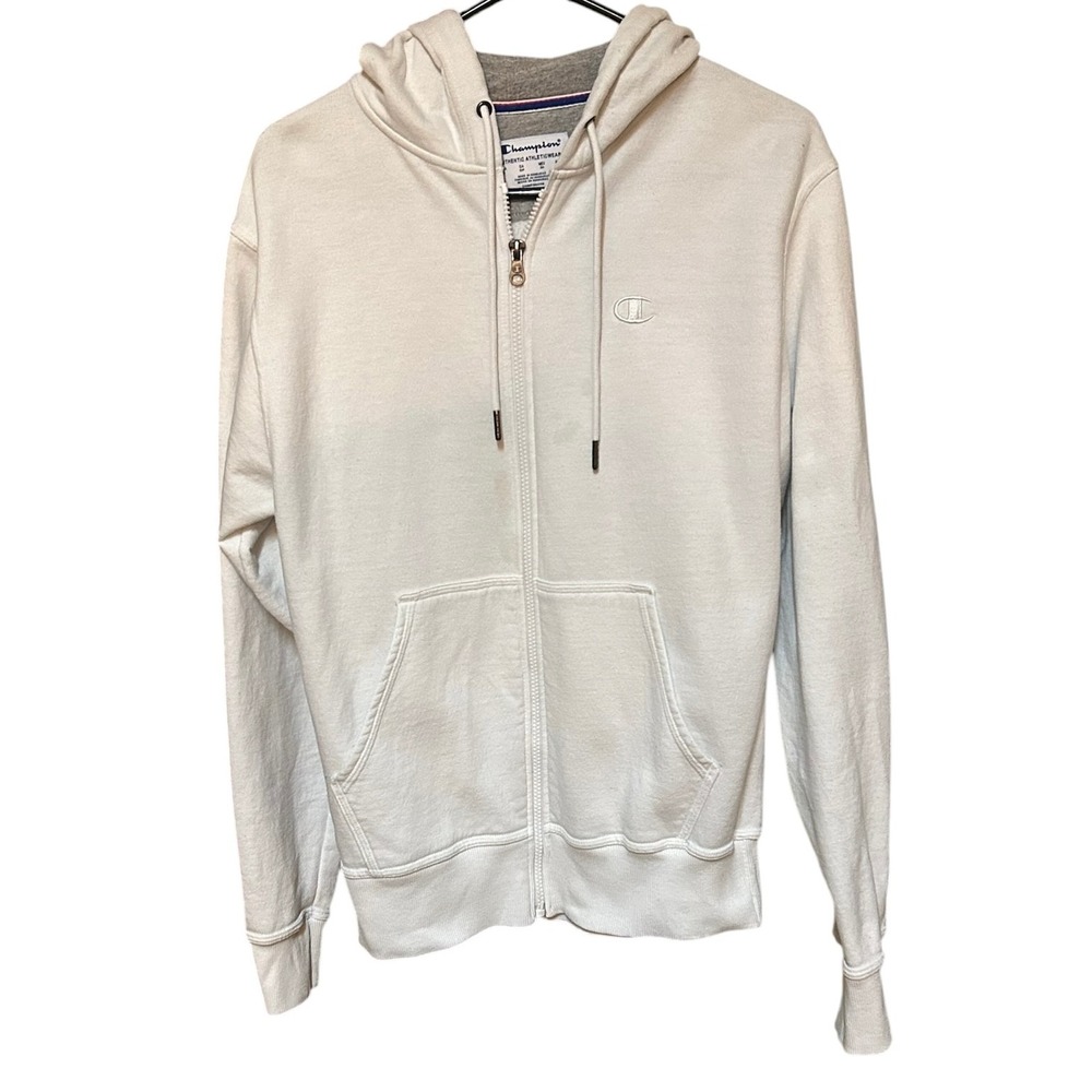 Champion Authentic Athleticwear Full Zip Hoodie Cream Off White Small Stain S